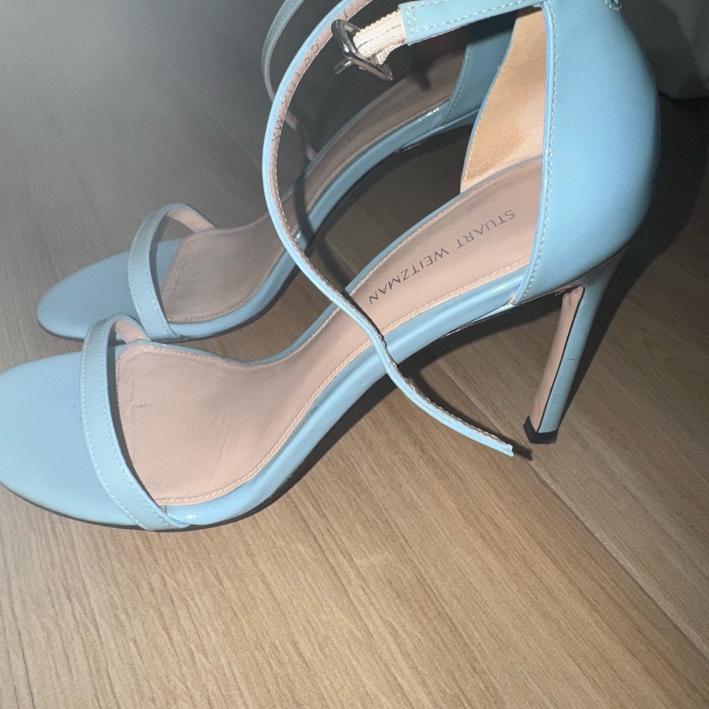 Stuart Weitzman Blue Patent Leather Sandal Heels | Size 7